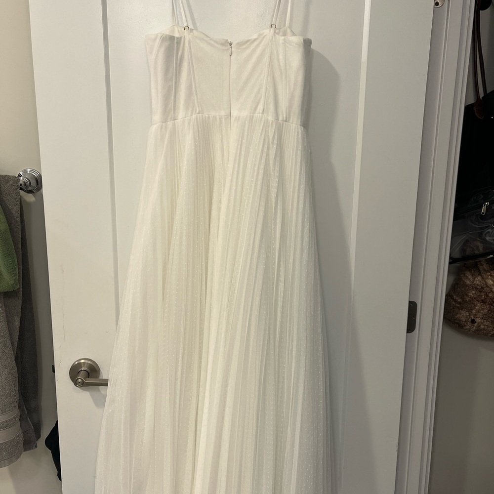 Hutch Amara Corset Pleated Tulle Fit and Flare White Midi Dress - Picture 5 of 8